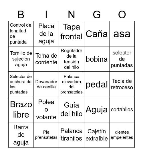 maquina de coser Bingo Card