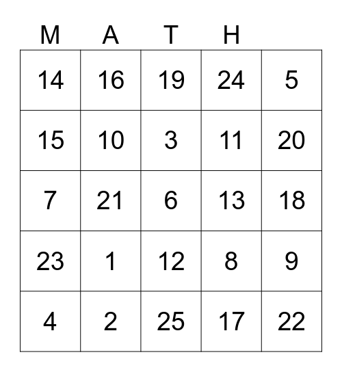 Addition & Subtraction Bingo Card
