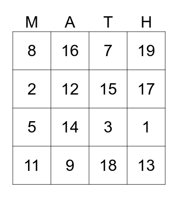Addition and Subtraction Bingo Card