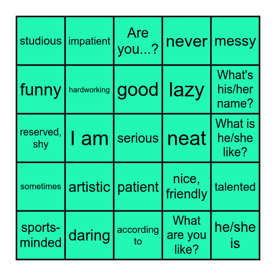 Vocabulario 1B Bingo Card