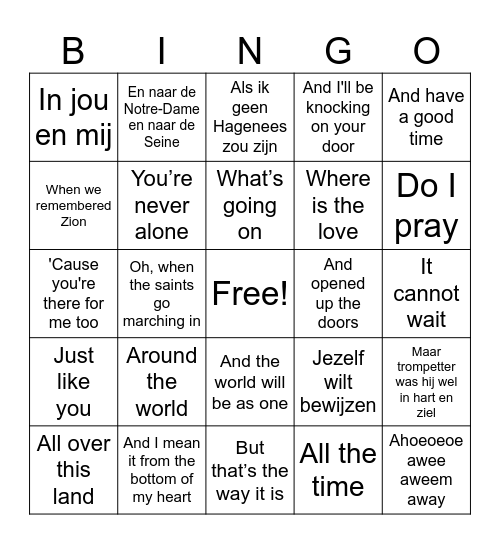 Doorzing Bingo Card