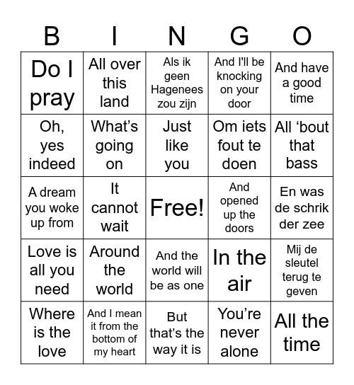 Doorzing Bingo Card