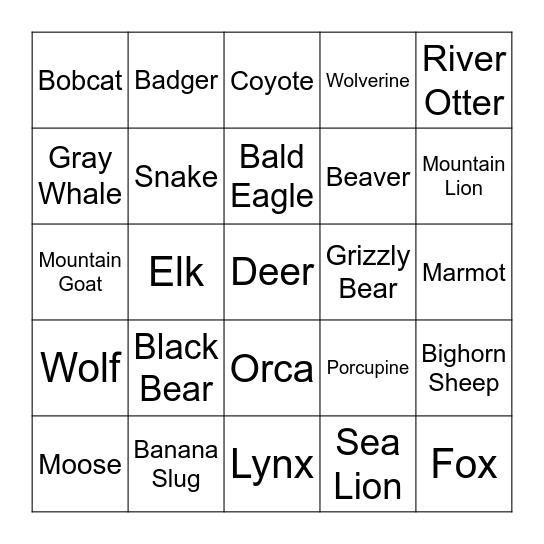 Canada Bingo Card