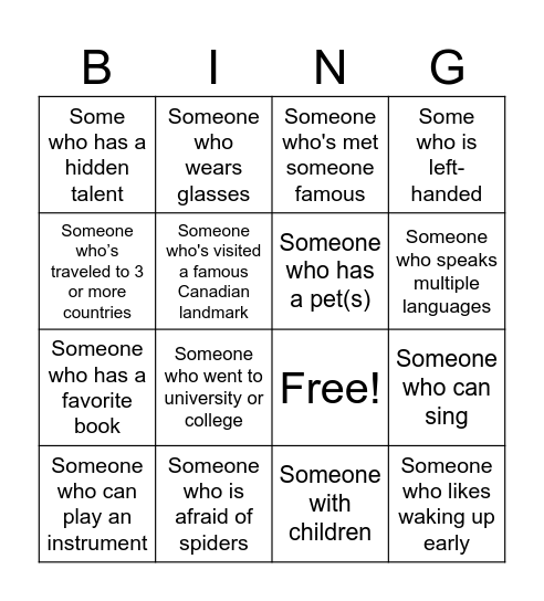 Human Bingo Card