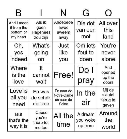 Doorzing Bingo Card