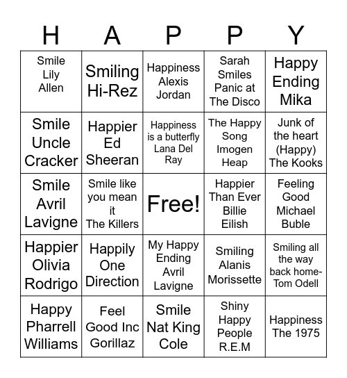 Music Bingo Card