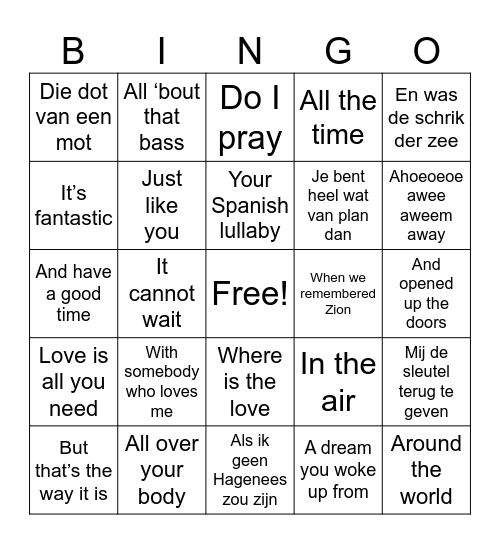 Doorzing Bingo Card