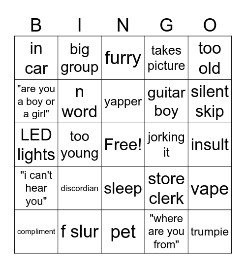 omegle Bingo Card