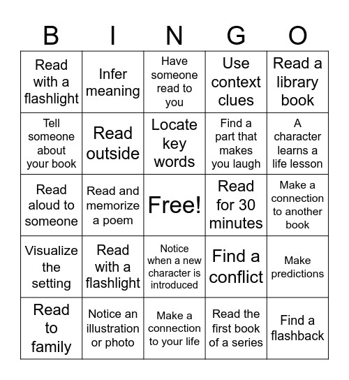 Reading Bingo Card
