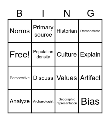 Unit 1: Social Studies Skills & Thinking Bingo Card