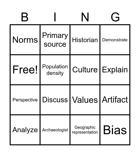 Unit 1: Social Studies Skills & Thinking Bingo Card