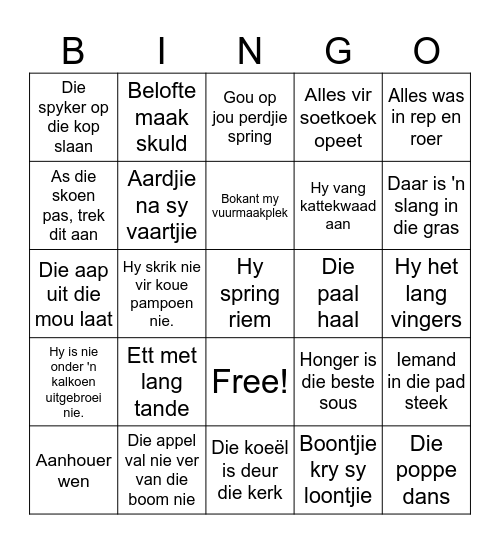 Idiome stel 1 Bingo Card