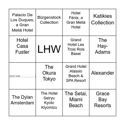 Passport to Prestige: Leading Hotels Tour Bingo Card