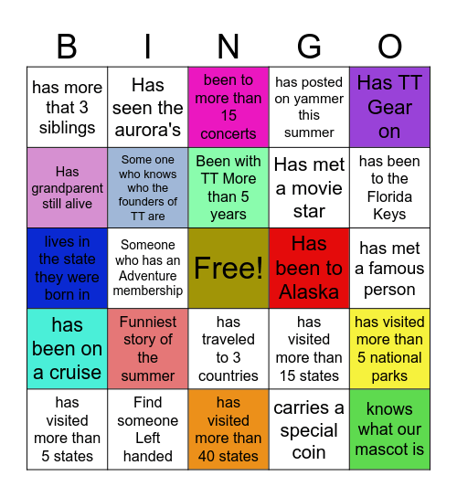 End Of Season Bingo Card