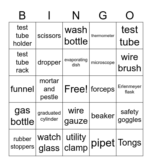 Laboratory Equipment Bingo Card