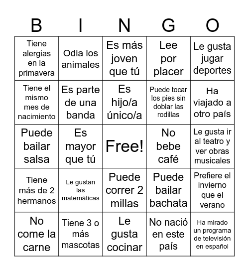 Lotería Humana Bingo Card