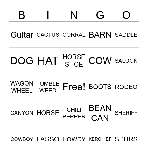 Western BINGO Card