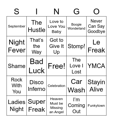 Disco Singo Bingo Card