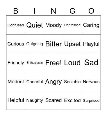 Feelings and personality Bingo Card