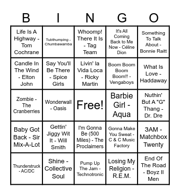 90's Hits! Bingo Card