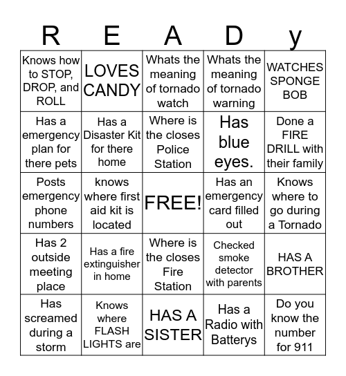 Disaster Preparedness  Bingo Card