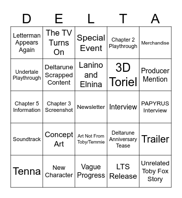 Undertale 9th Anniversary Bingo Card