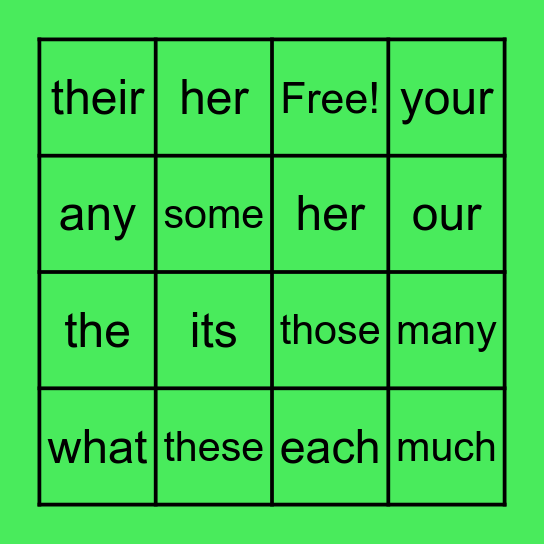 Determiners Bingo Card