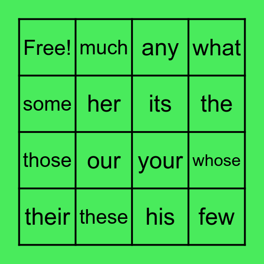 Determiners Bingo Card