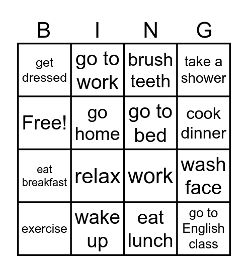 Daily Routine Bingo Card