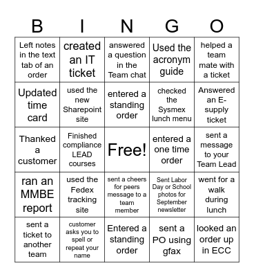 Sysmex Customer Service Week 2024 Bingo Card