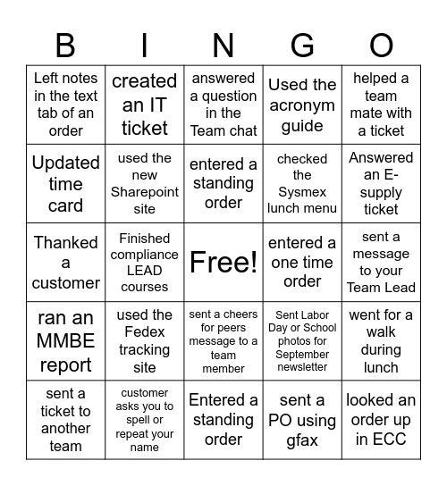 Sysmex Customer Service Week 2024 Bingo Card