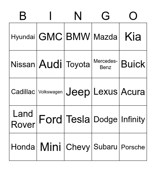 Saxon-Hall Auto Bingo Card