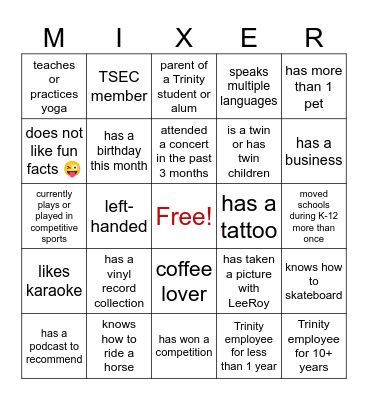 Faculty & Staff Bingo Card