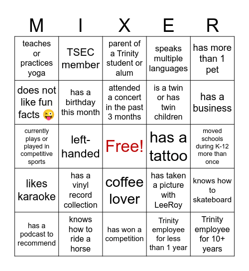 Faculty & Staff Bingo Card