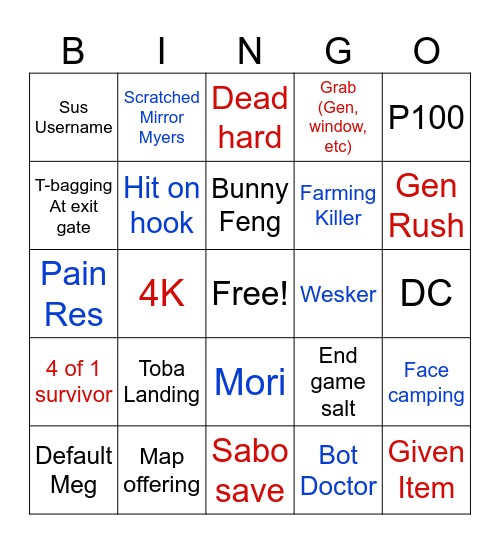 Dbd Bingo Card