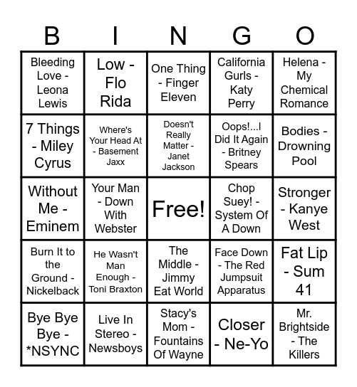 90's Hits! Bingo Card