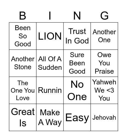 Elevation Worship Bingo Card