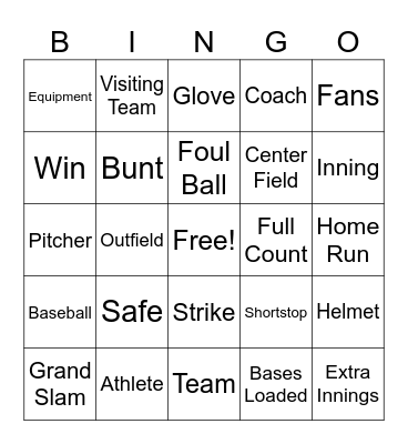 Baseball Bingo Card