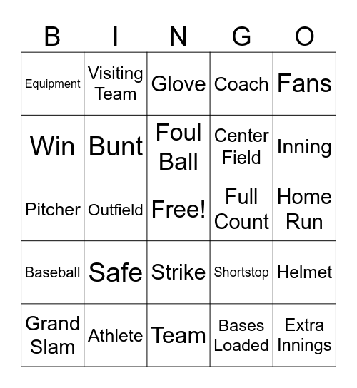 Baseball Bingo Card