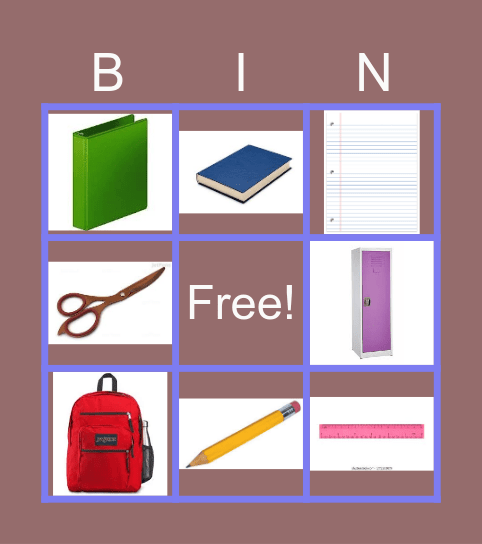 Back to school Colors Bingo Card