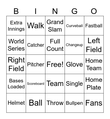 Baseball Bingo Card