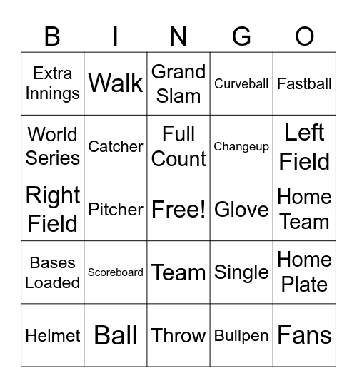 Baseball Bingo Card