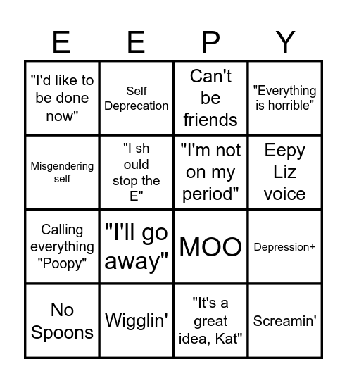 Eepy/Period Liz Bingo Card