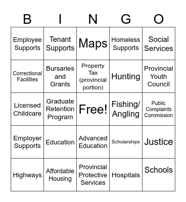 Provincial Government Bingo Card