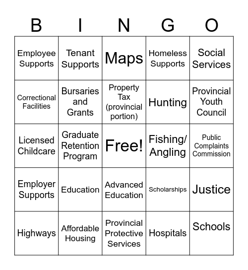 Provincial Government Bingo Card