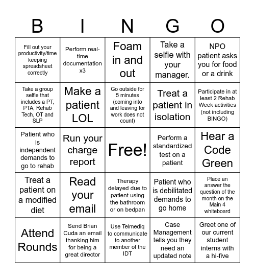 BMCJ Rehab Week Bingo 2024 Bingo Card