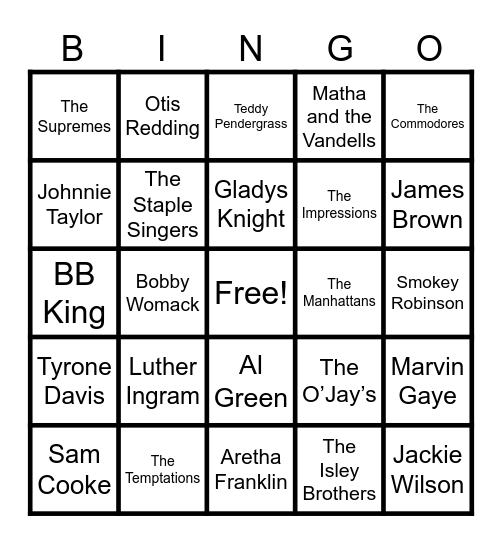 Motown Revue Bingo Card