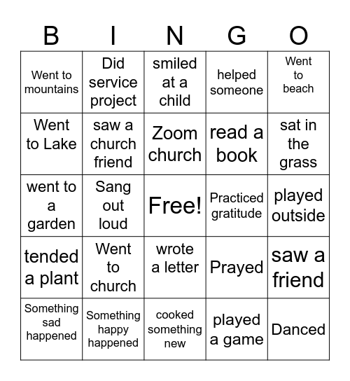 Next Act Bingo! Bingo Card