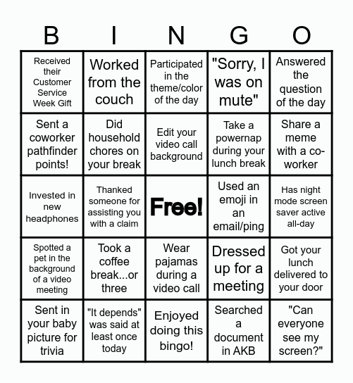 Health Claims Bingo Card