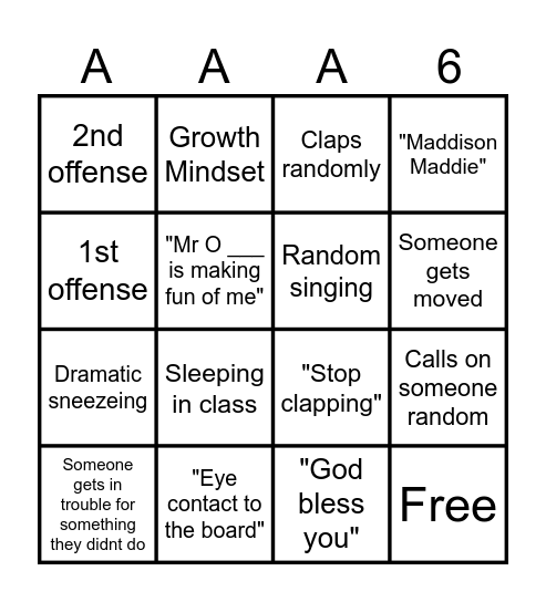 um. Bingo Card